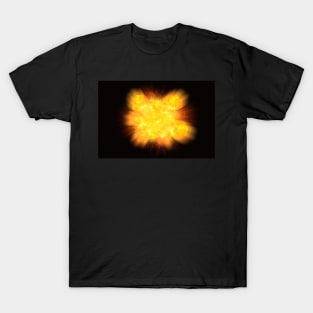 Massive fiery explosion with sparks on black background T-Shirt